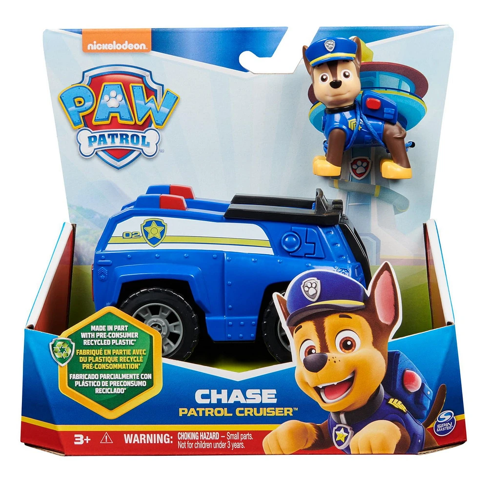 PAW Patrol, Chase’s Patrol Cruiser, Toy Car with Collectible Action Figure, Sustainably Minded Kids Toys for Boys & Girls Ages 3 and Up