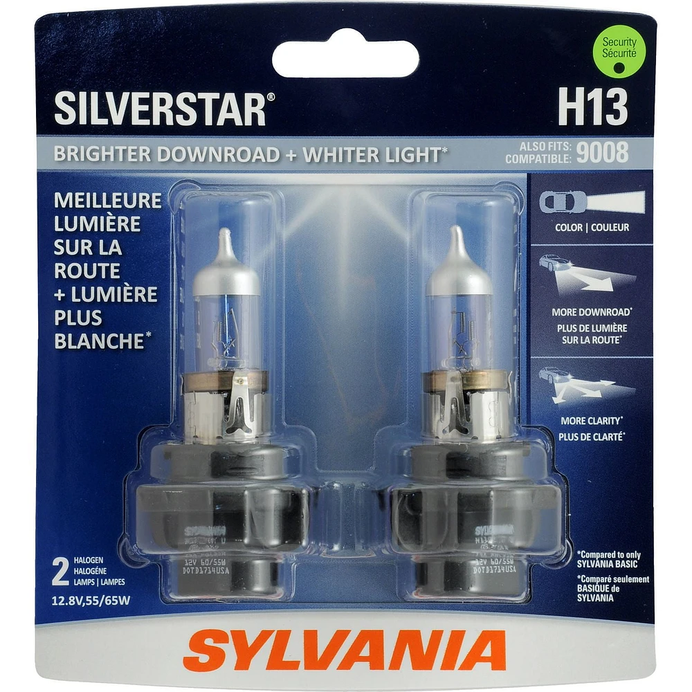 Phares halogènes SilverStar H13 de SYLVANIA Paq. de 2, 65 W