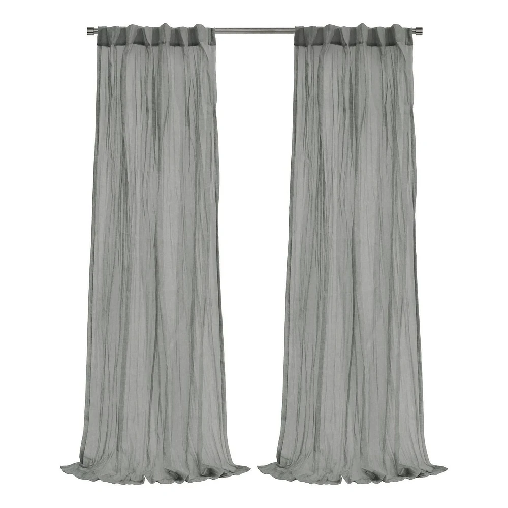 Loft Living Peoria Sheer Dual Header Single Curtain Panel 52 x 84 in Grey