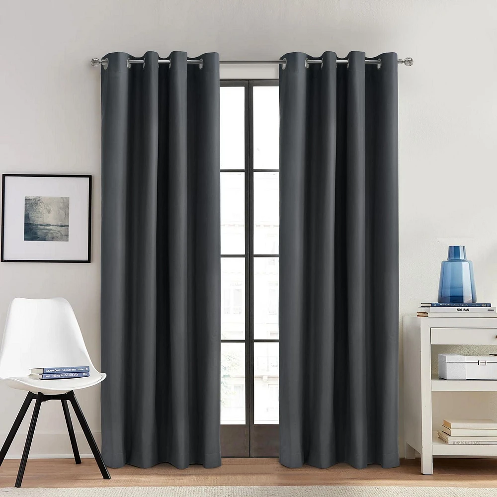 Loft Living Augustow Blackout Grommet Single Curtain Panel 52 x 84 in Charcoal