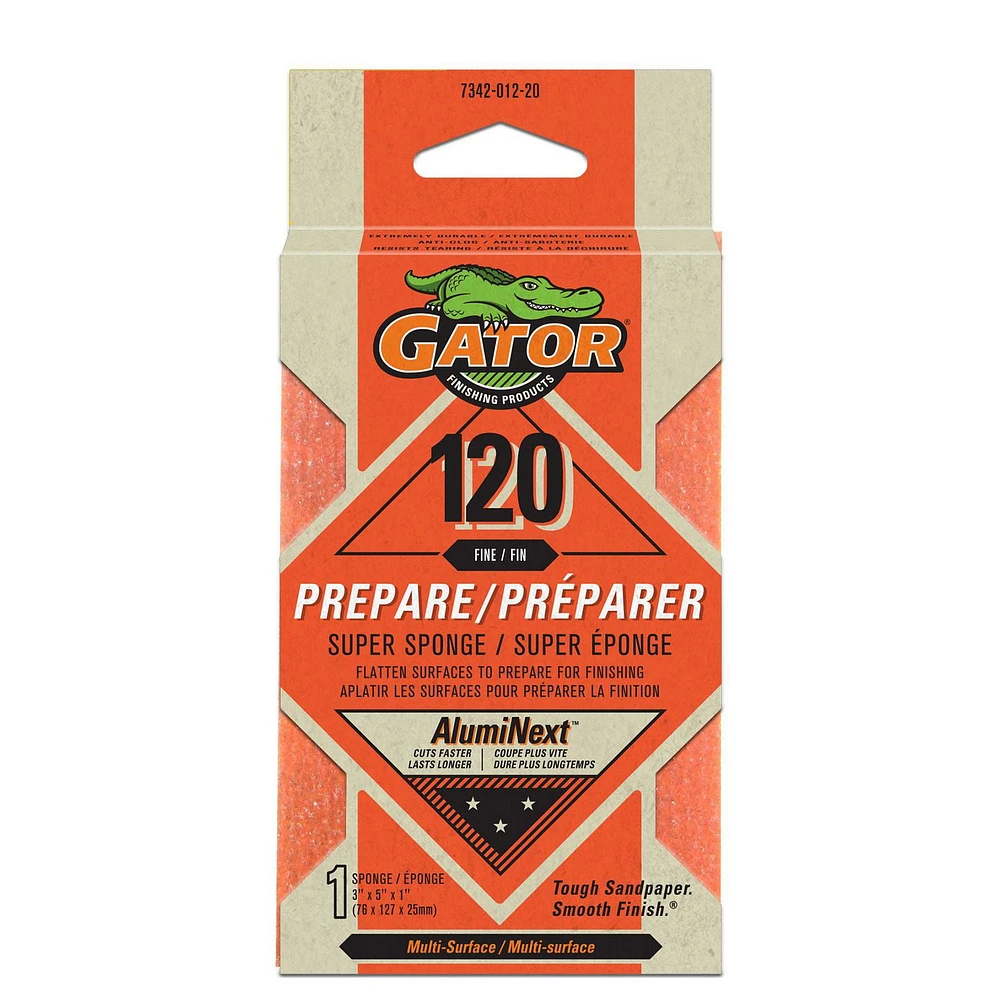 GATOR Premium Super Sanding Sponge, 120 Grit, 3 x 5 x 1