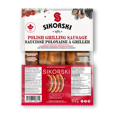 Sikorski Sausages Polish Grilling Sausage, Naturally wood-smoked pork sausage