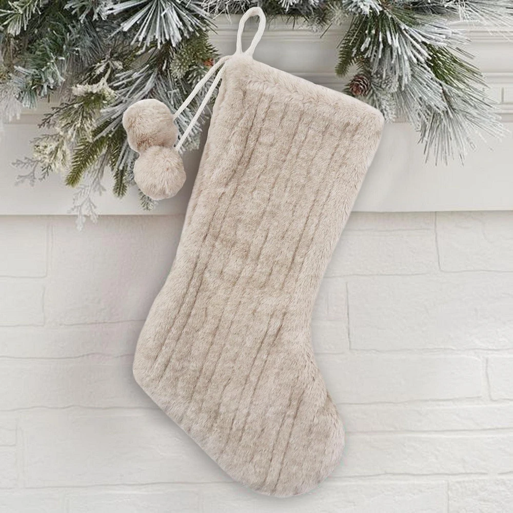 Holiday Time 20 inches Grey Faux Fur Stocking