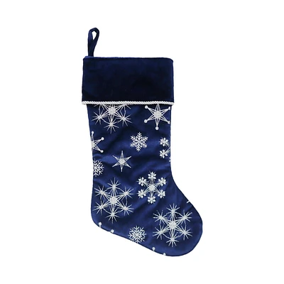 Holiday Time 20 inches Blue Velvet Glitter Stocking, 20 inch, Festive