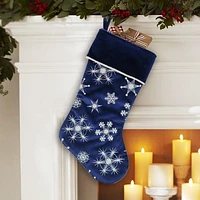 Holiday Time 20 inches Blue Velvet Glitter Stocking, 20 inch, Festive