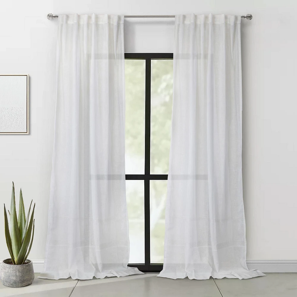 Loft Living Arezzo Sheer Dual Header Single Curtain Panel 52 x 95 in White