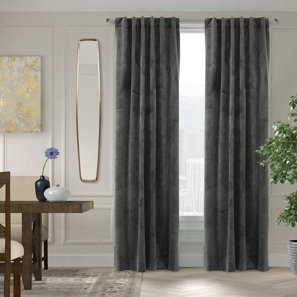 Loft Living Sicily Room Darkening Dual Header Single Curtain Panel 50 x 63 in Charcoal