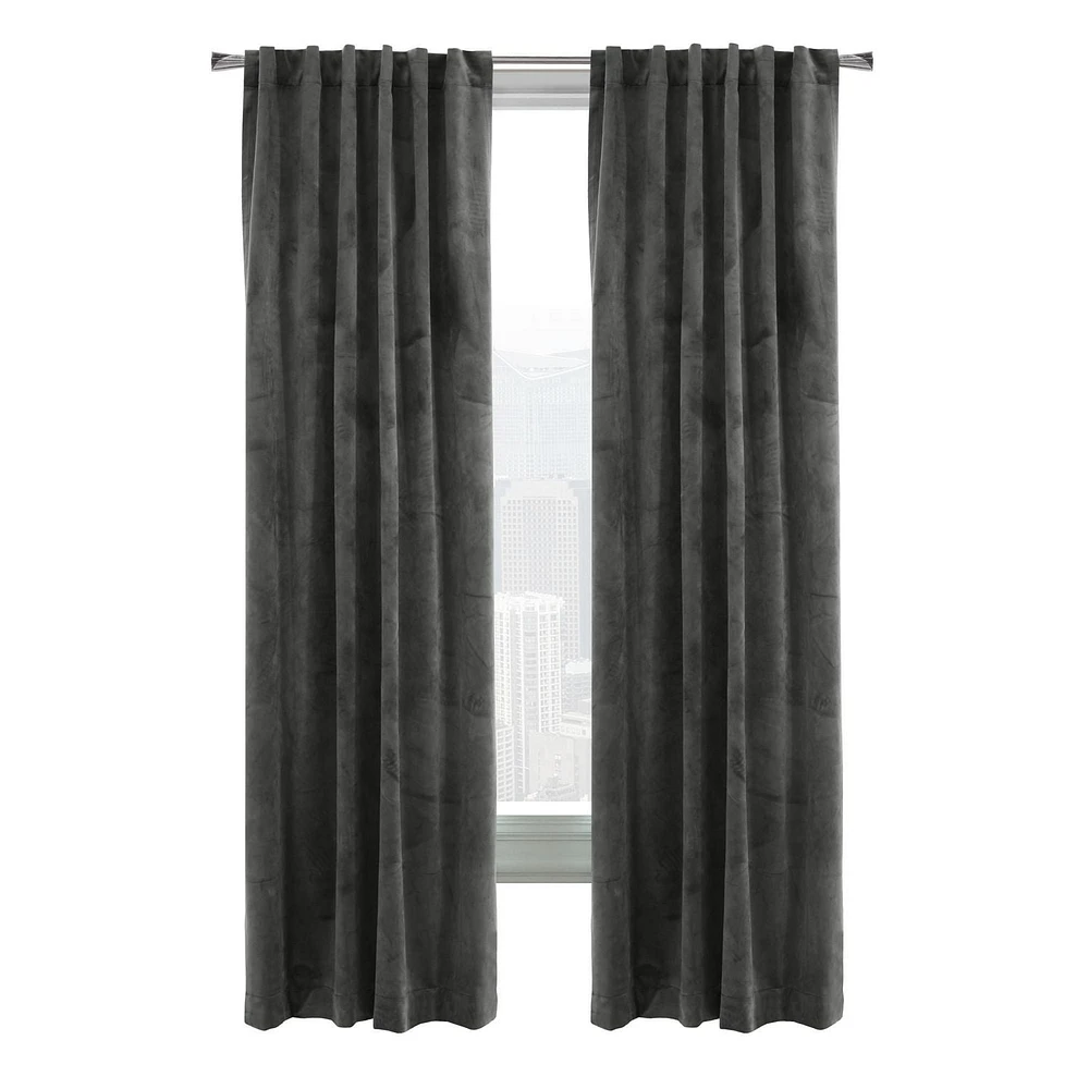 Loft Living Sicily Room Darkening Dual Header Single Curtain Panel 50 x 63 in Charcoal