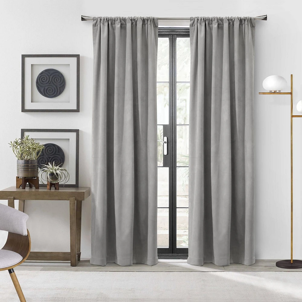 Loft Living Sicily Room Darkening Dual Header Single Curtain Panel 50 x 84 in Silver