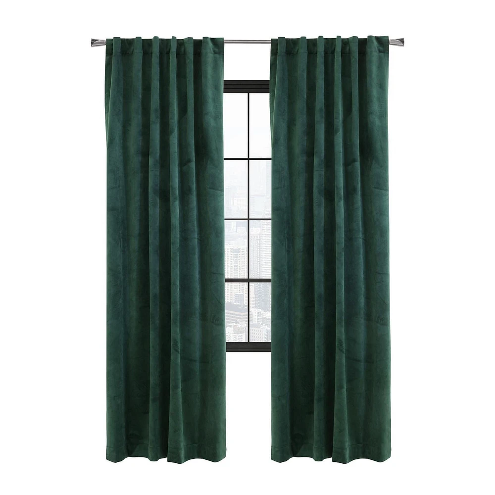 Loft Living Sicily Room Darkening Dual Header Single Curtain Panel 50 x 95 in Dark Green