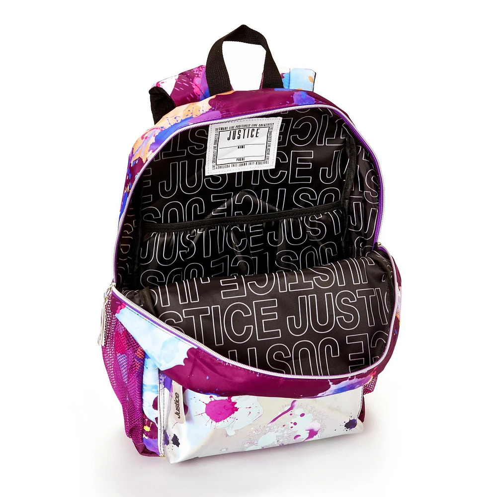 JUSTICE™ GIRLS SHINEY PAINT SPLATTER BACKPACK