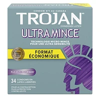 Trojan Sensitivity Ultra Mince condoms lubrifiés 34 condoms lubrifiés en latex