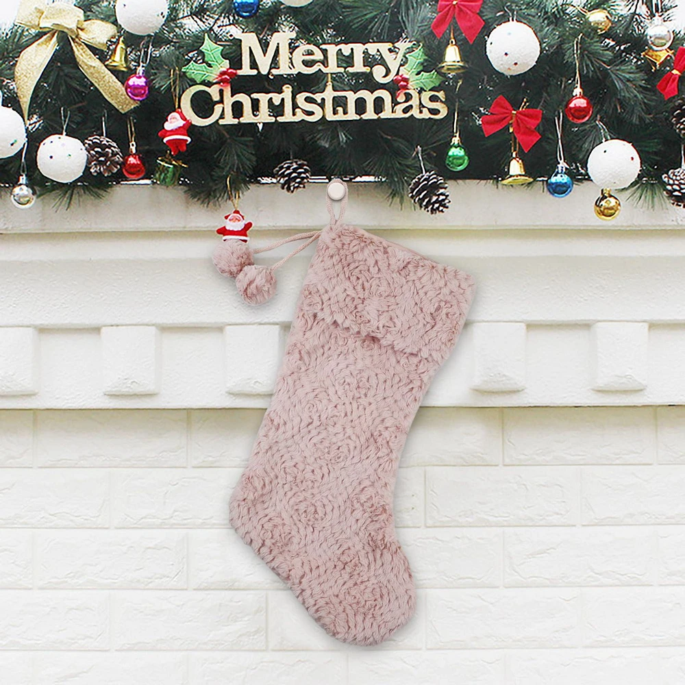 Holiday Time 21 inches Pink Faux Fur Stocking, 21 inch, Festive