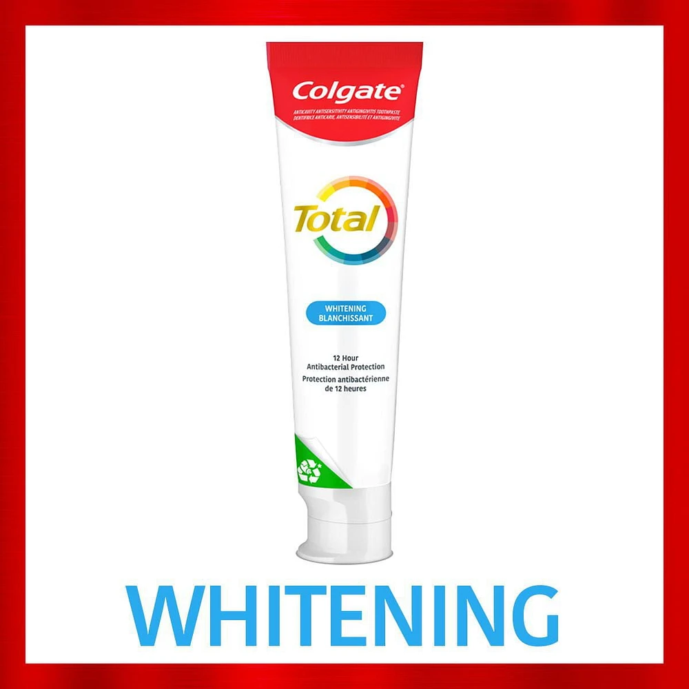 Colgate Total Whitening Toothpaste Gel, Multi-Benefit Teeth Whitening Toothpaste That Whitens Teeth, Freshens Breath & Protects Sensitive Teeth, 70 mL, 70mL