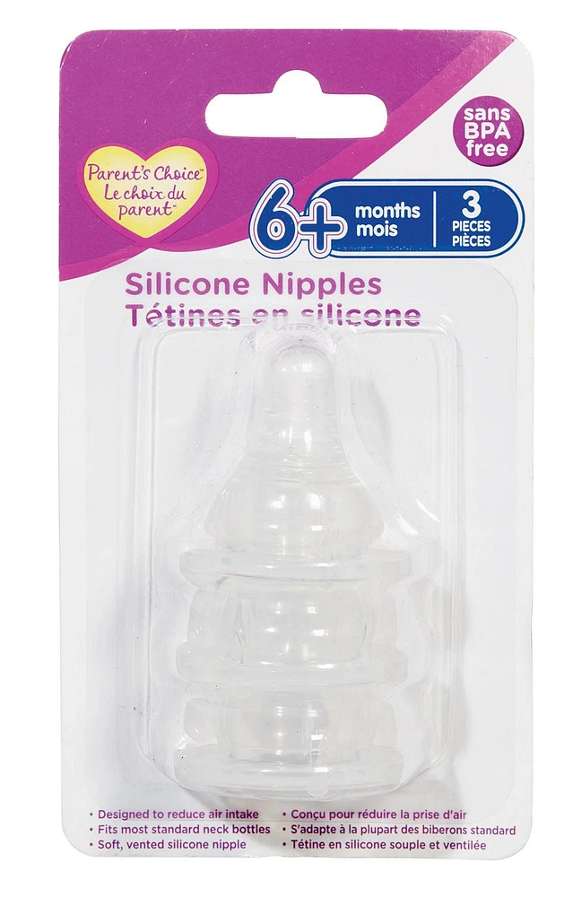 Parent’s Choice Silicon Nipples, BPA free, 6+ months, 3 pieces
