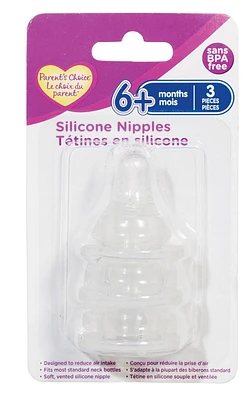 Parent’s Choice Silicon Nipples, BPA free, 6+ months, 3 pieces