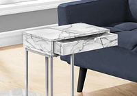 Monarch Specialties Accent Table, C-shaped, End, Side, Snack, Storage Drawer, Living Room, Bedroom, Metal, Laminate, White Marble Look, Grey, Contemporary, Modern