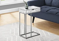 Monarch Specialties Accent Table, C-shaped, End, Side, Snack, Storage Drawer, Living Room, Bedroom, Metal, Laminate, White Marble Look, Grey, Contemporary, Modern