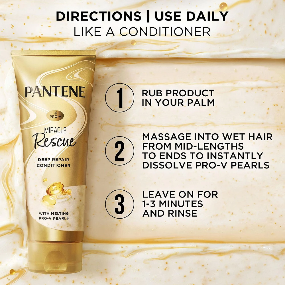 Revitalisant réparateur en profondeur Pantene Pro-V Miracle Rescue avec perles fondantes Pro-V, transforme les cheveux, adoucit, répare de l’intérieur, 237 mL Ages 4+