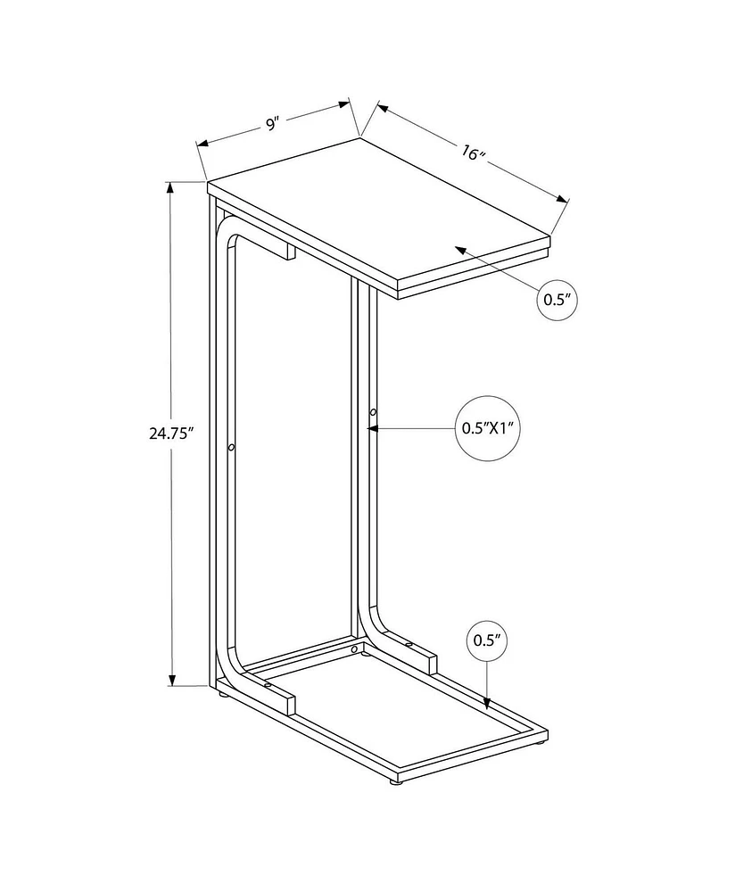 Monarch Specialties Accent Table, C-shaped, End, Side, Snack, Living Room, Bedroom, Metal, Laminate, White, Contemporary, Modern