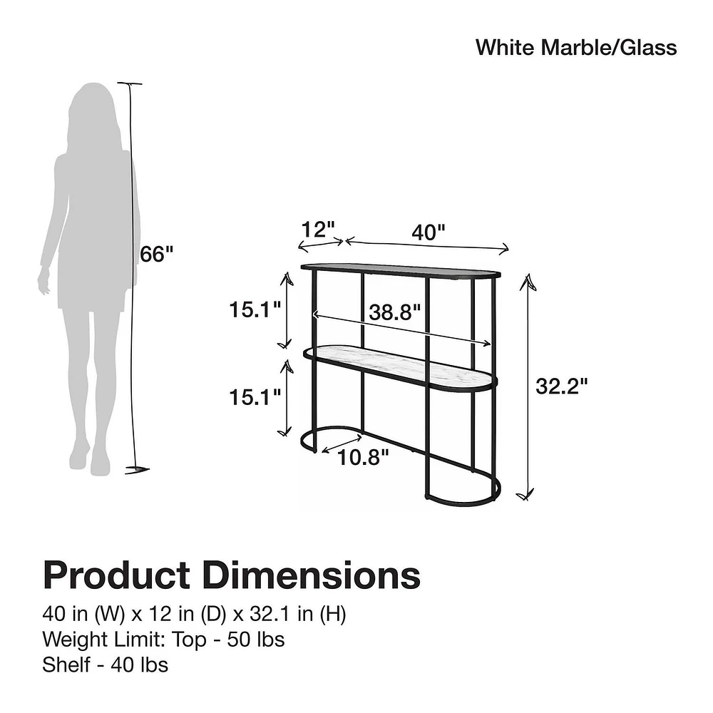 Mr. Kate Moon Phases Console Table, White Marble/Glass