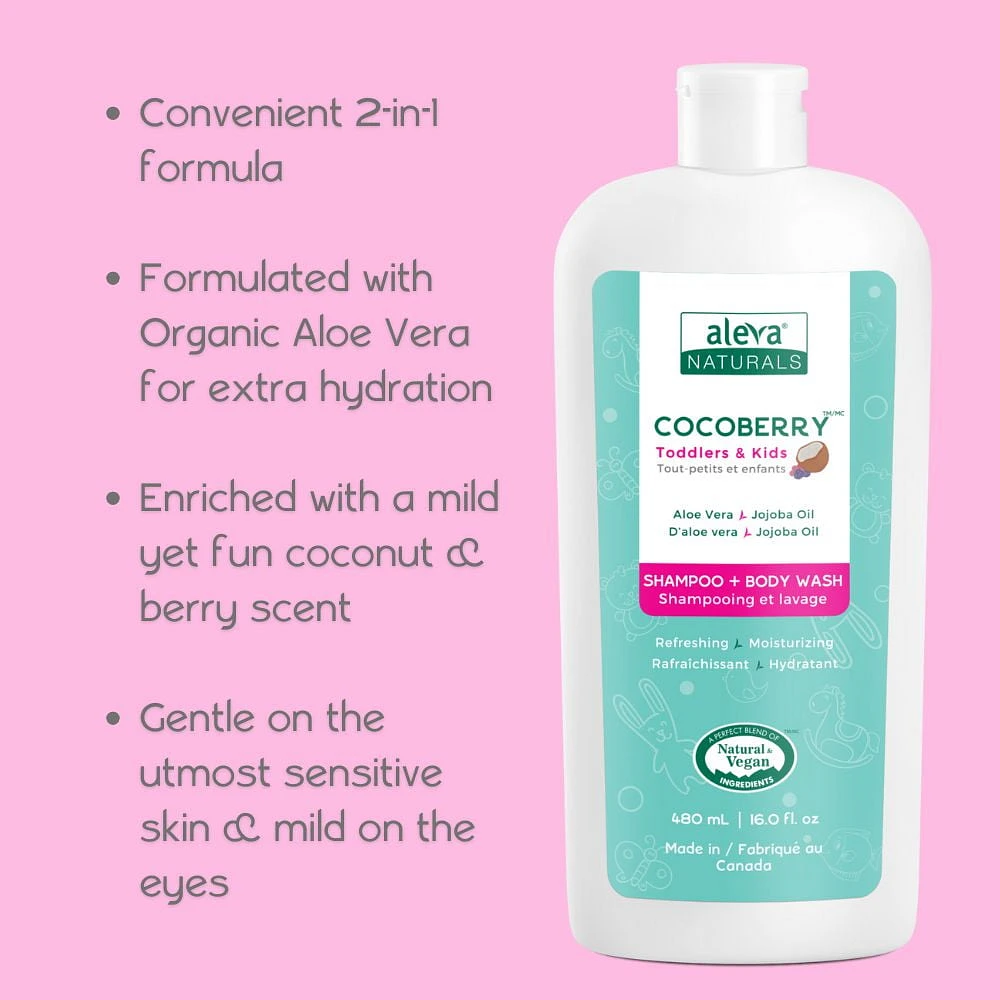 Aleva Naturals Cocoberry Toddles & Kids Shampoo & Wash + Body Lotion DUO- 480ml x 2