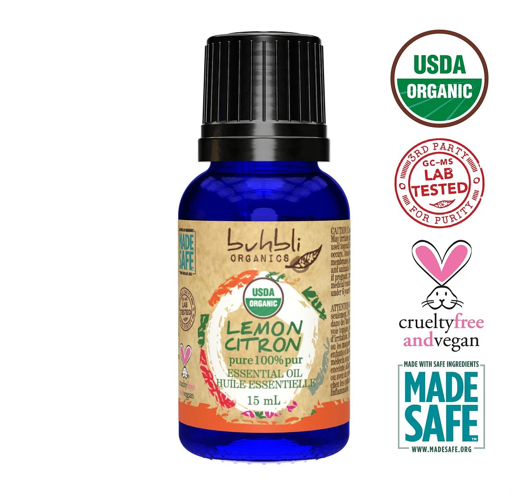 Buhbli Organics - Organic Lemon Essential Oil, 15ml, Organic & 100% Pure