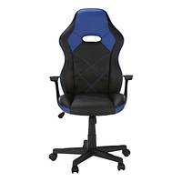 Monarch Specialties Office Chair, Gaming, Adjustable Height, Swivel, Ergonomic, Armrests, Computer Desk, Work, Pu Leather Look, Metal, Blue, Black, Contemporary, Modern