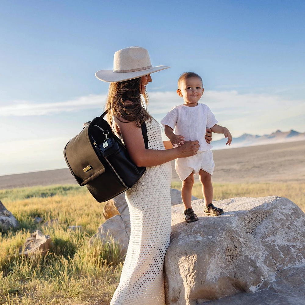 Petunia Pickle Bottom Boxy Backpack Diaper Bag in Graphite Black - Diaper Bag Backpack - Insulated Compartments