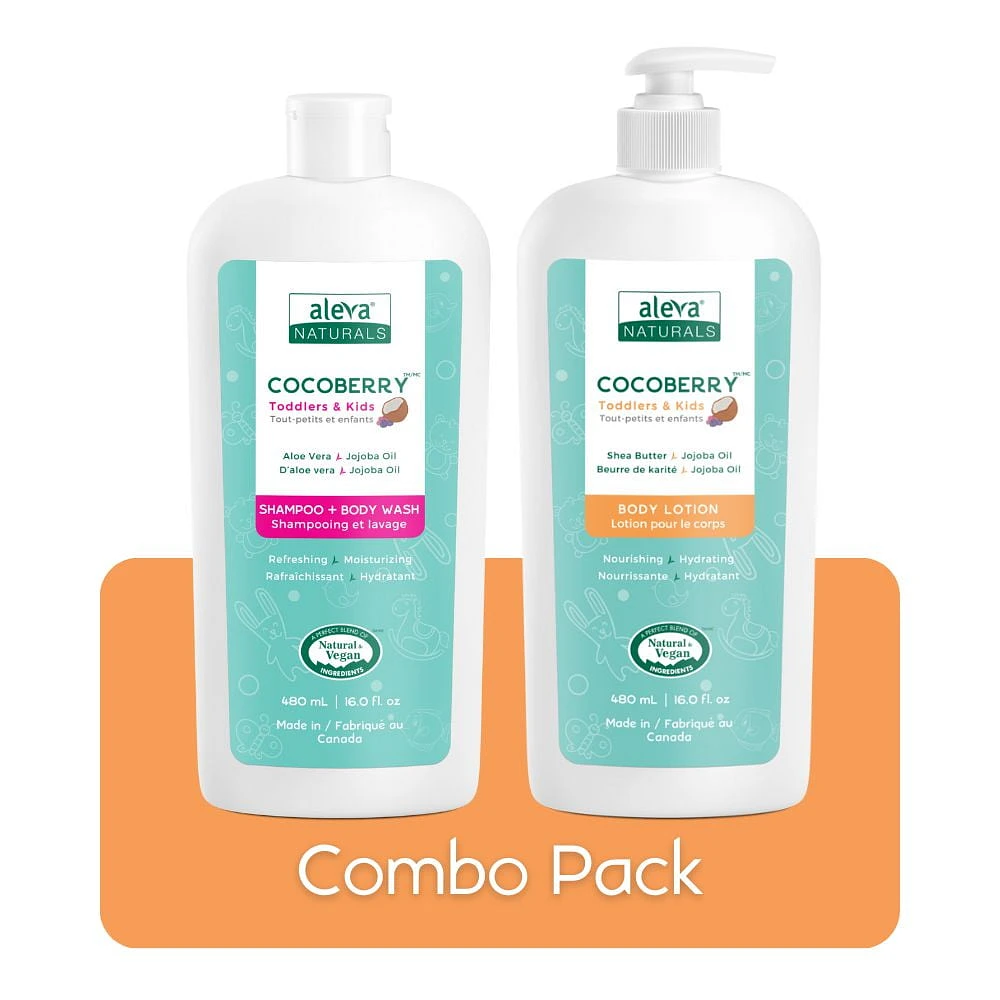 Aleva Naturals Cocoberry Toddles & Kids Shampoo & Wash + Body Lotion DUO- 480ml x 2