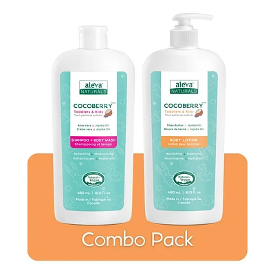 Aleva Naturals Cocoberry Toddles & Kids Shampoo & Wash + Body Lotion DUO- 480ml x 2