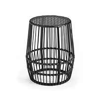 HOMETRENDS Patio Wicker Side Table - Black, All-weather, Rust- resistant