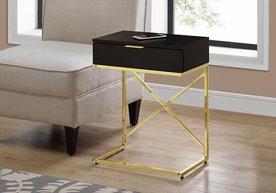 Monarch Specialties Accent Table, Side, End, Nightstand, Lamp, Storage Drawer, Living Room, Bedroom, Brown Laminate, Gold Metal, Contemporary, Modern