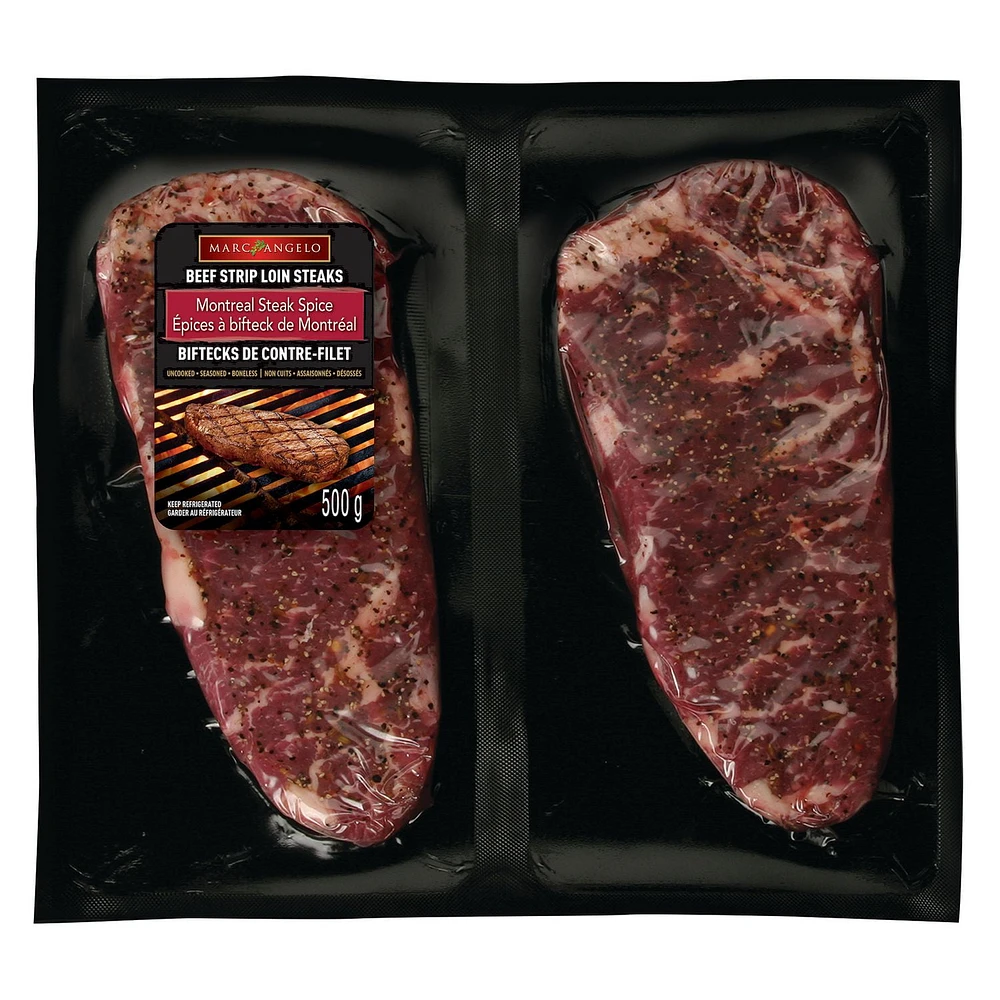 Marcangelo Montreal Spice Beef Strip Loin Steaks, Two steaks (500g)