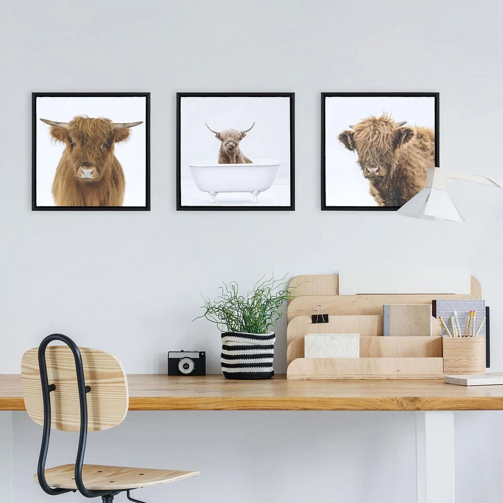 Sentra Highland Cows Framed Canvas Art Set, 13in W x 13in H x 1in D