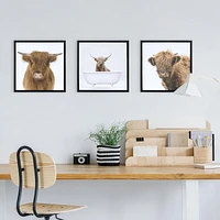 Sentra Highland Cows Framed Canvas Art Set, 13in W x 13in H x 1in D