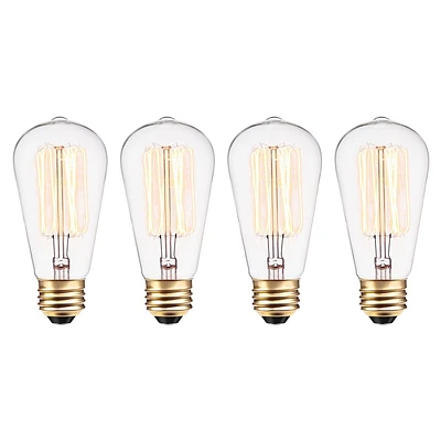 Globe Electric 60W Vintage Edison S60 Squirrel Cage Incandescent Filament Light Bulb 4-Pack, E26 Base, 220 Lumens, 84419