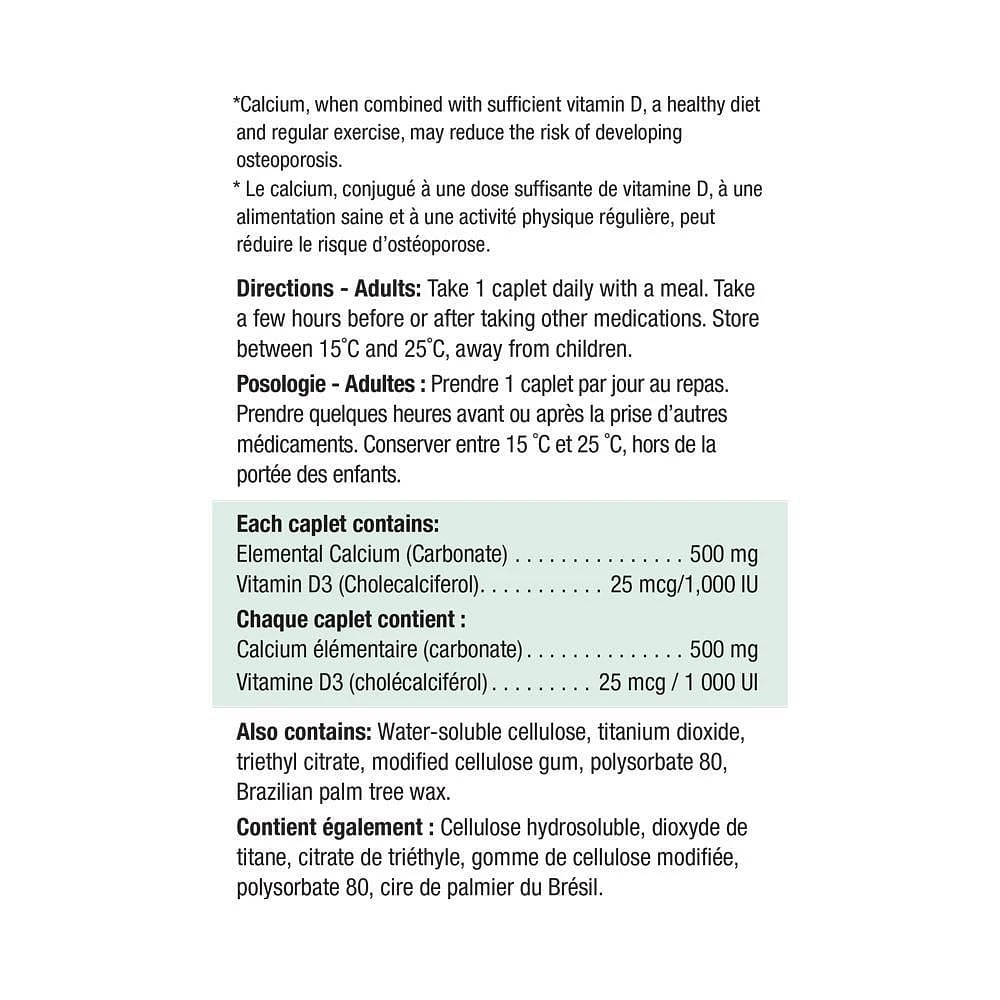 Jamieson Caplets de Calcium 500 mg + Vitamine D3 1 000 UI 90 caplets