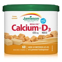 Jamieson Mega Cal Calcium 650 mg + D3 400 IU Soft Chews French Caramel Cream Flavour