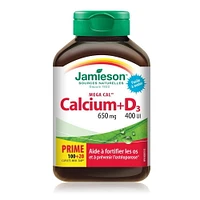 Jamieson Mega Cal Calcium 650 mg + Vitamin D3 400 IU Caplets, 100+20 caplets