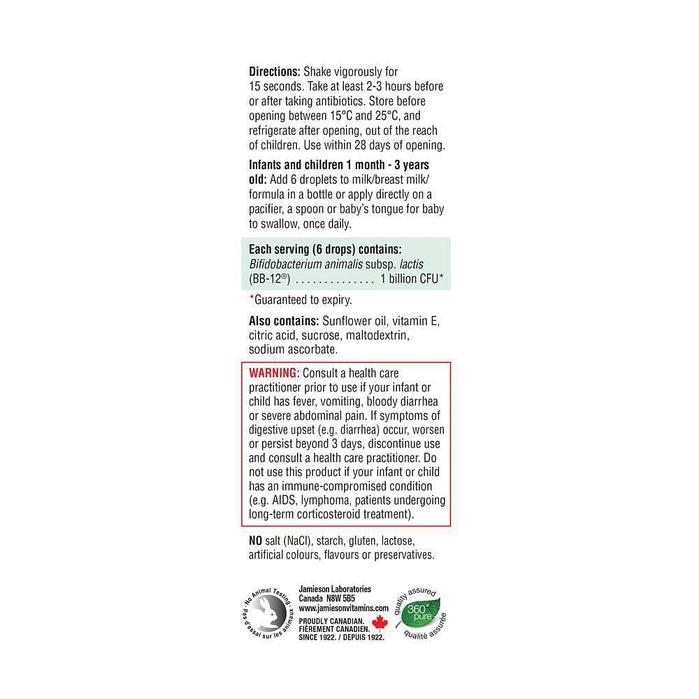 Jamieson Probiotic Baby Drops 1 Billion Active Cells, 8 mL, 126 drops