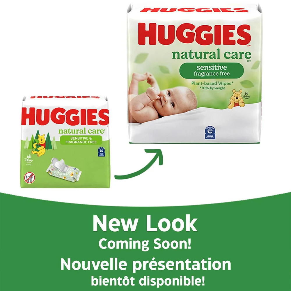 Lingettes pour bébés Huggies Natural Care pour peau sensible, NON PARFUMÉES, 3 recharges, total de 624 lingettes total de 624 lingettes