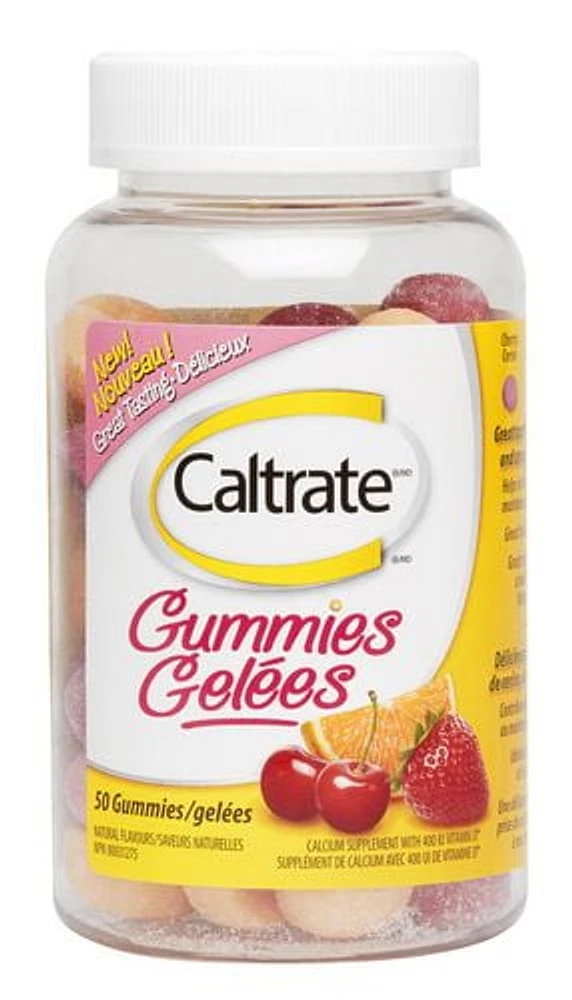 Caltrate® Gummies (50 Count, Cherry, Orange & Strawberry Flavour), Vitamin D, Calcium Supplement, Calcium and vitamin D Gummies