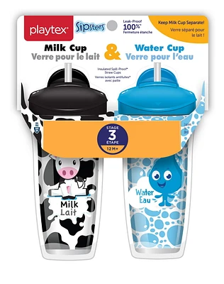 Playtex Baby Sipsters Spill-Proof Milk & Water Straw Cups for Kids, Stage 3 (12+ Months), Pack of 2 Cups, 2 Pack, stage 3