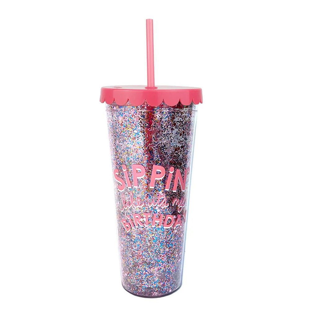 Packed Party 'Sippin' Like It's My Birthday' Tumbler 22OZ, Multi-color confetti