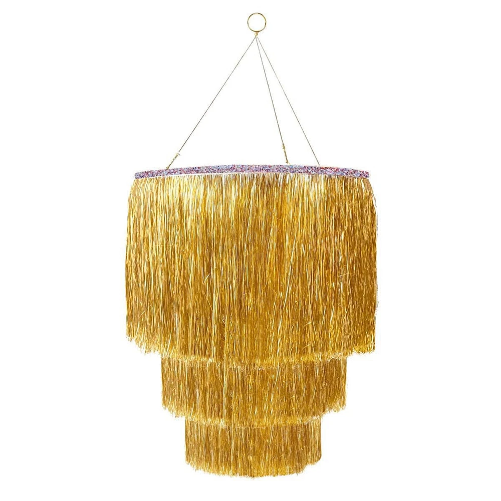 Packed Party Sparkle Time Tinsel Party Chandelier, Gold Tinsel Chandelier Party Décor