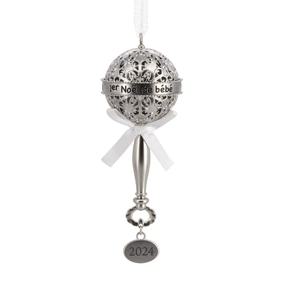 Hallmark Christmas Ornament (1er Noël de Bébé Silver Baby Rattle 2024 Metal)