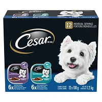 Cesar Adult Classic Loaf In Sauce Pork Tenderloin Flavour & Top Sirloin Flavour Variety Pack Soft Wet Dog Food, 12x100g