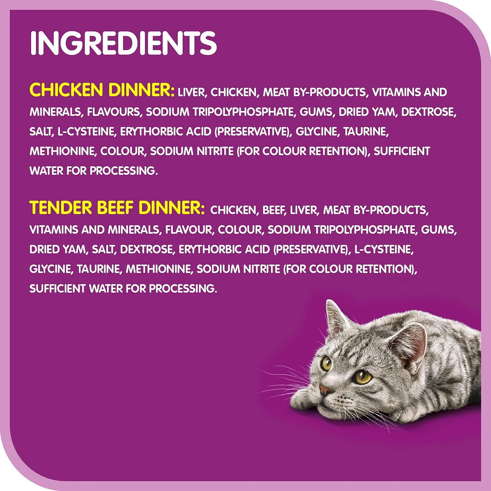 Whiskas Meaty Selections Chicken & Tender Beef Dinner Paté Variety Pack Adult Wet Cat Food, 12x100g