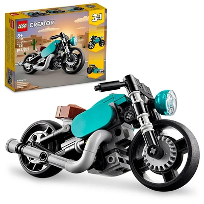 LEGO Creator 3-in-1 Vintage Motorcycle Set 31135 - Classic Motorcycle Toy to Street Bike to Dragster Car, Vehicle Building Toys, Great Gift for Boys, Girls, and Kids 8 Years Old and Up, Includes 128 Pieces, Ages 8+